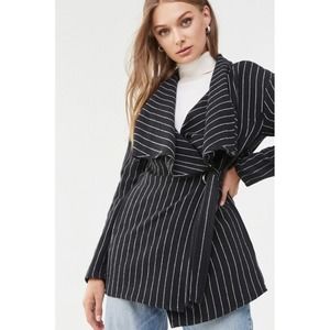 FOREVER 21 Woven Pinstripe Trench Jacket Pea‎ Coat